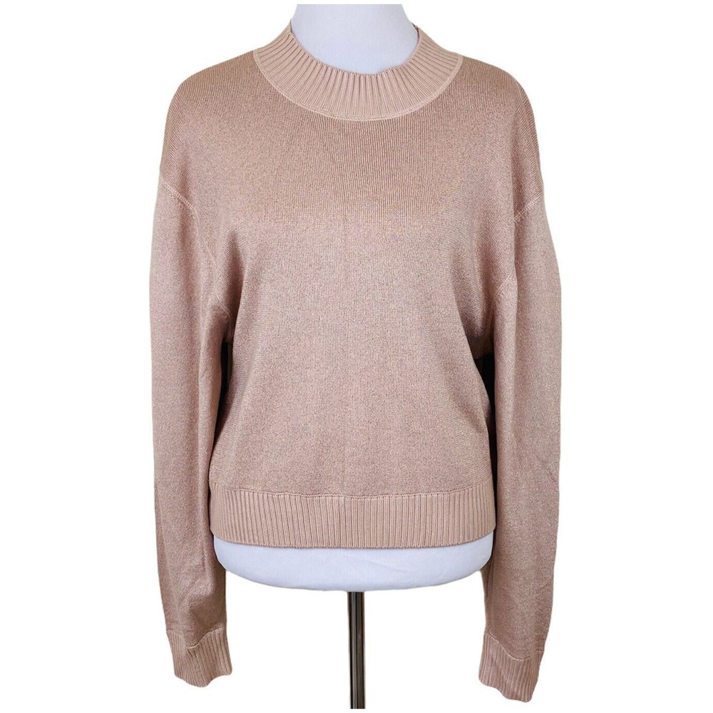 Free People Starry Night Metallic Knit Sweater XL Cream Puff Pink Pullover New
